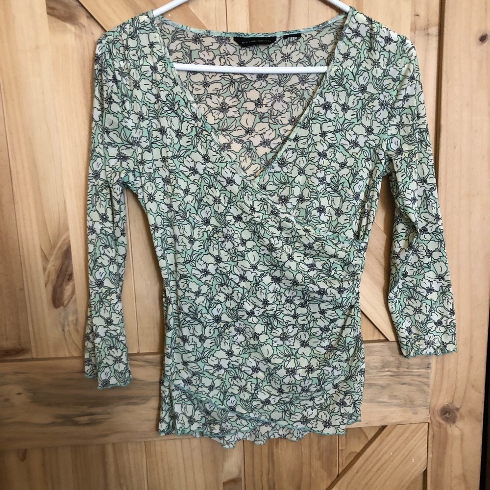 New York & Co. Floral Wrap-Style V-Neck Top in Mint Green